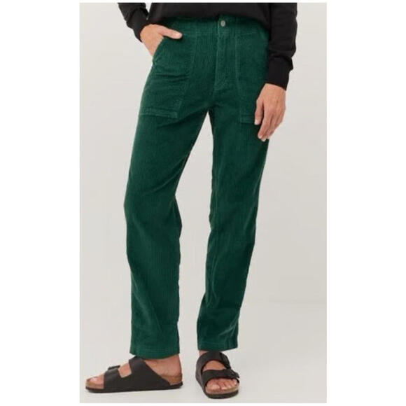 Pact Pants - Pact Womens M Green Organic Cotton Corduroy High Rise Straight Leg
